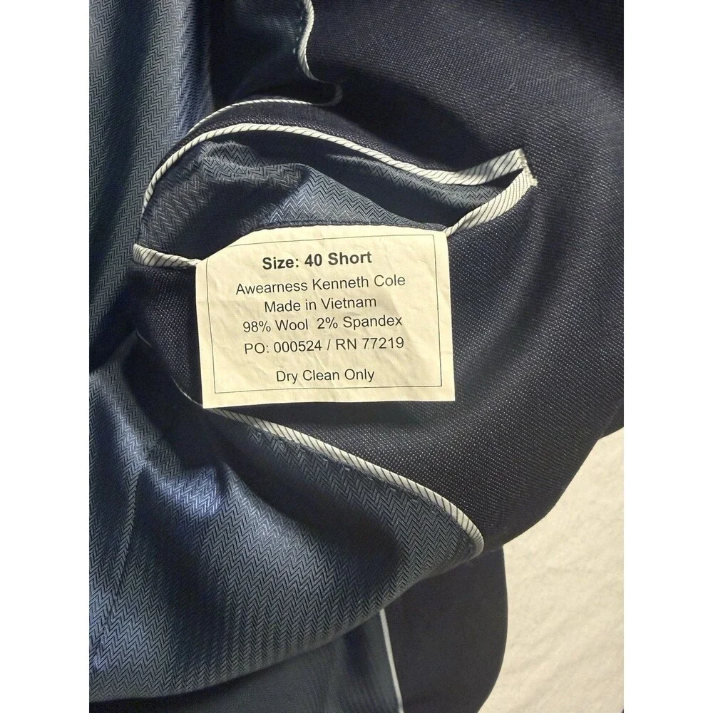 Awearness Kenneth Cole Men's Blue Wool Stretch Suit Jacket 40 Short 2-Button